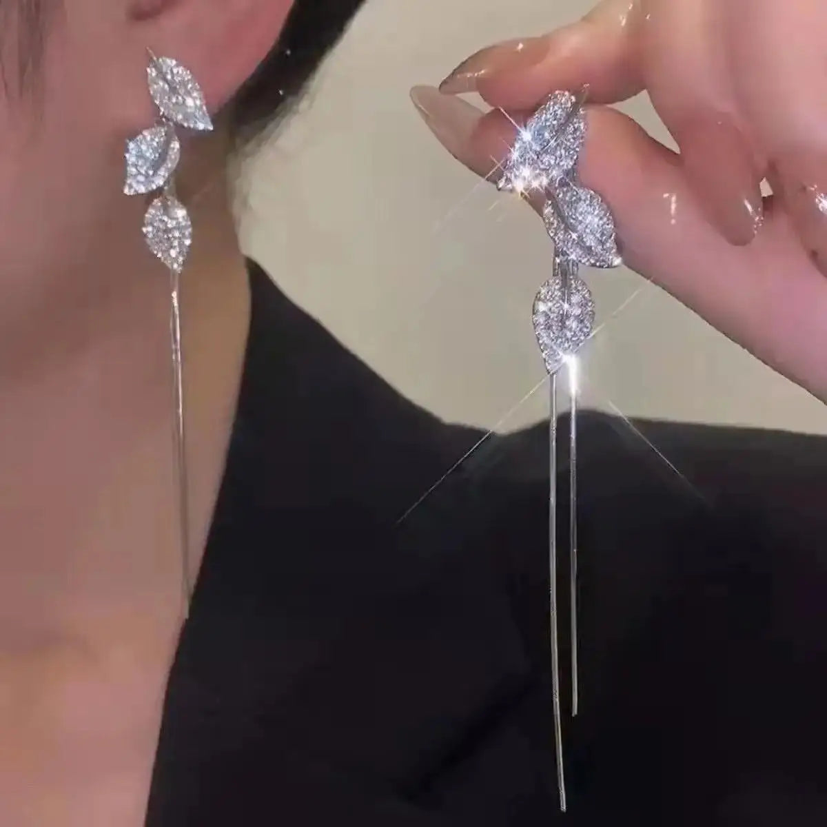 Zircon Pearl Tassel Earrings