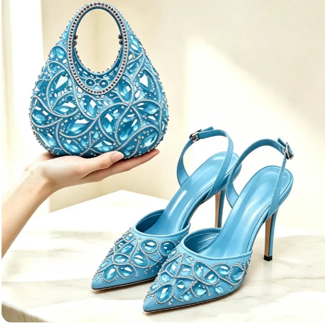 Burgundy Rhinestone Heels & Clutch Set