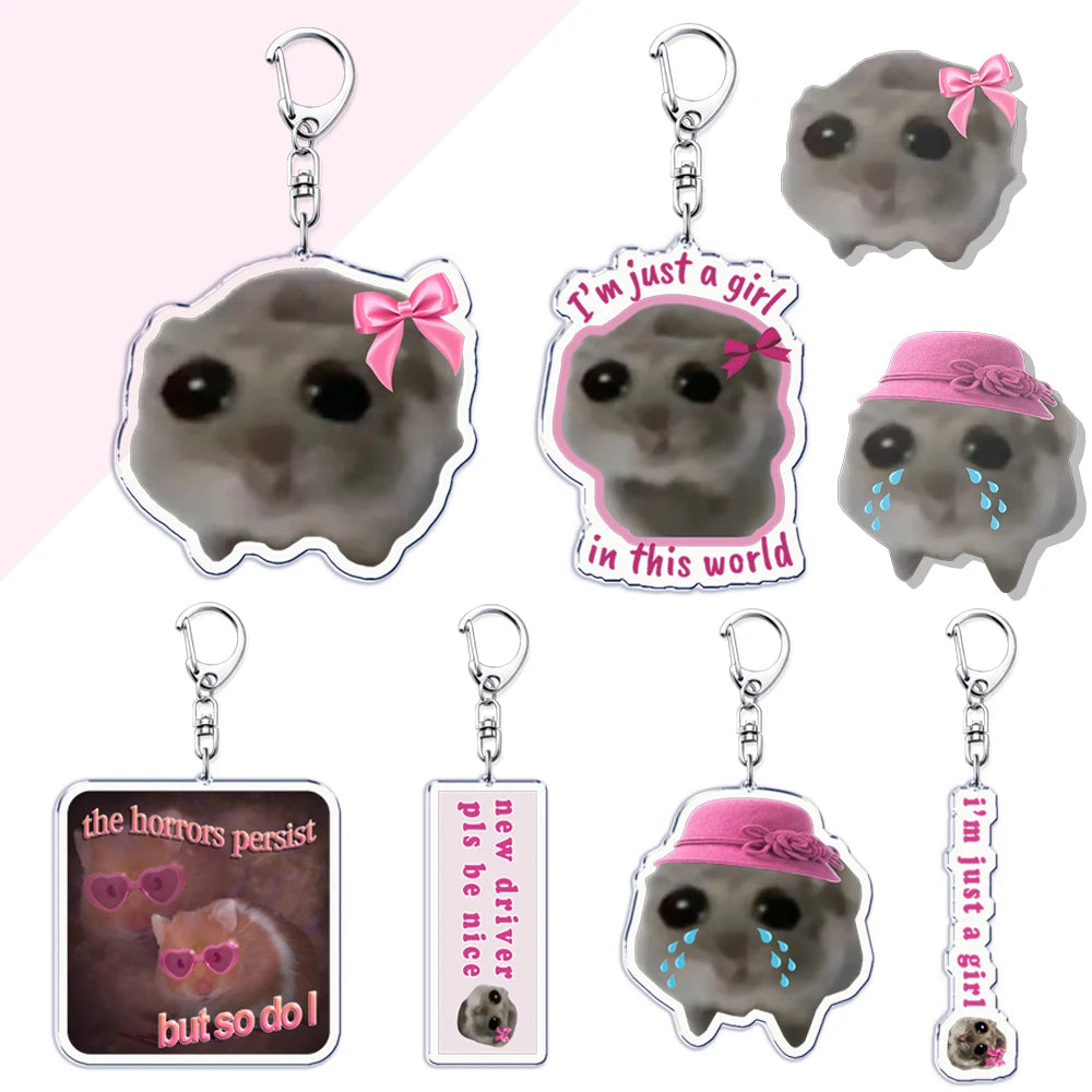 Crying Hamster Meme Keychain