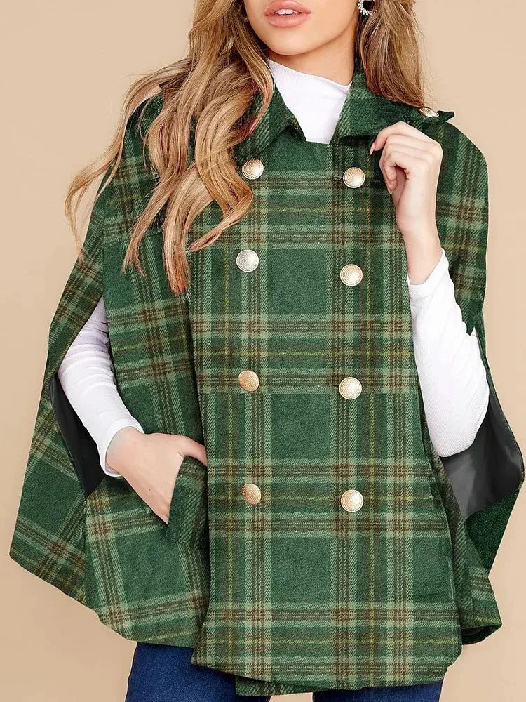 Vintage Plaid Hooded Wool Cape
