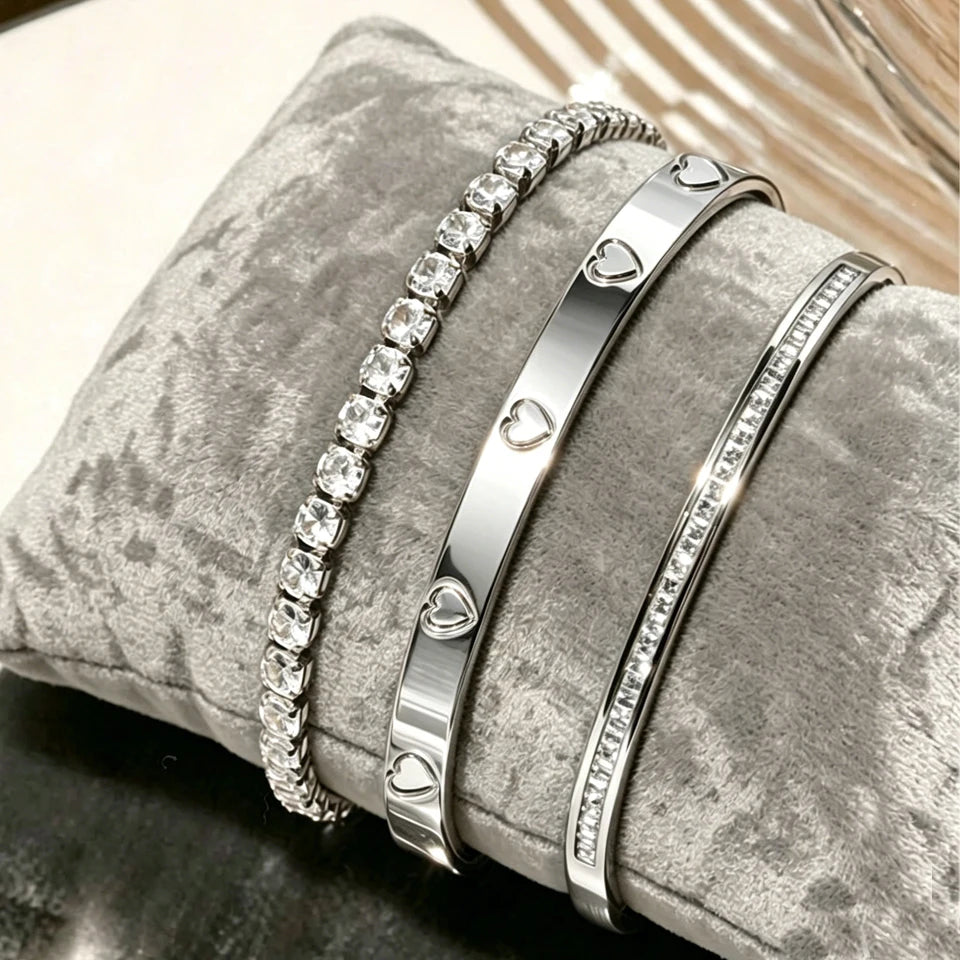 💖 Yupsk Heart Zircon Stackable Bracelet Set