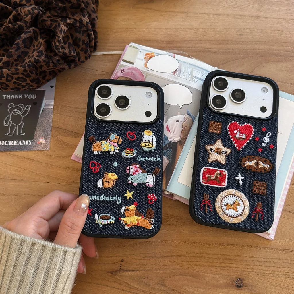 Embroidered Denim iPhone Case