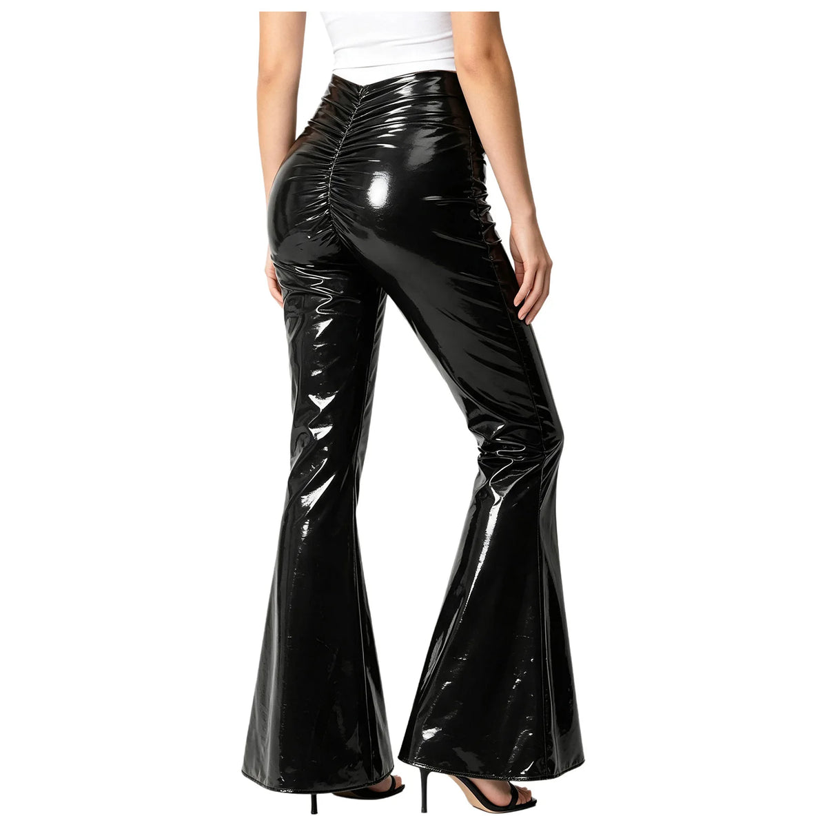 Glossy Faux Leather Flare Pants