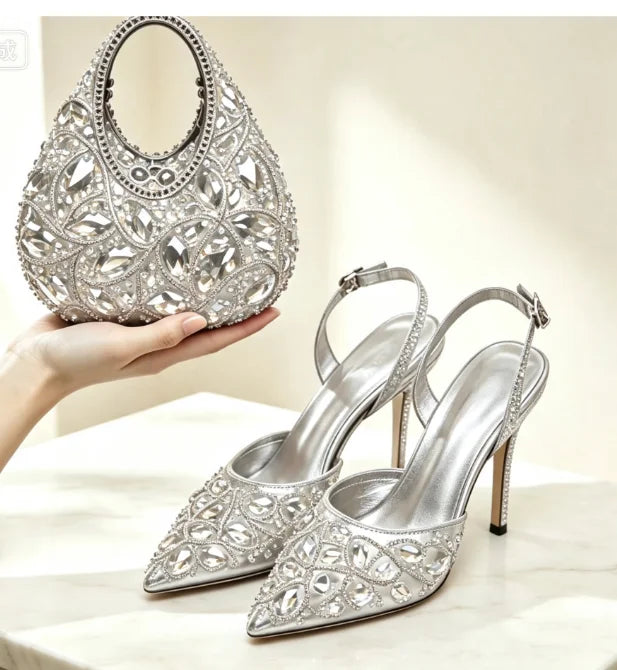 Burgundy Rhinestone Heels & Clutch Set