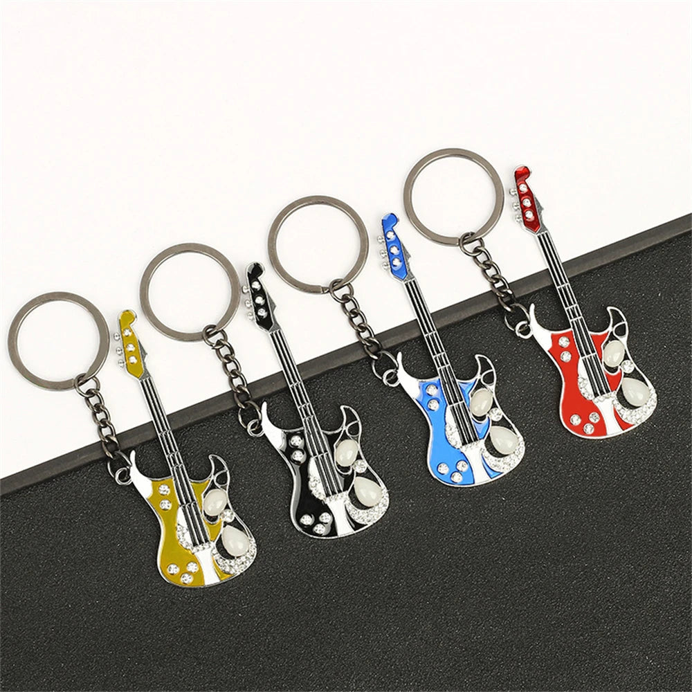 Rhinestone Mini Guitar Keychain