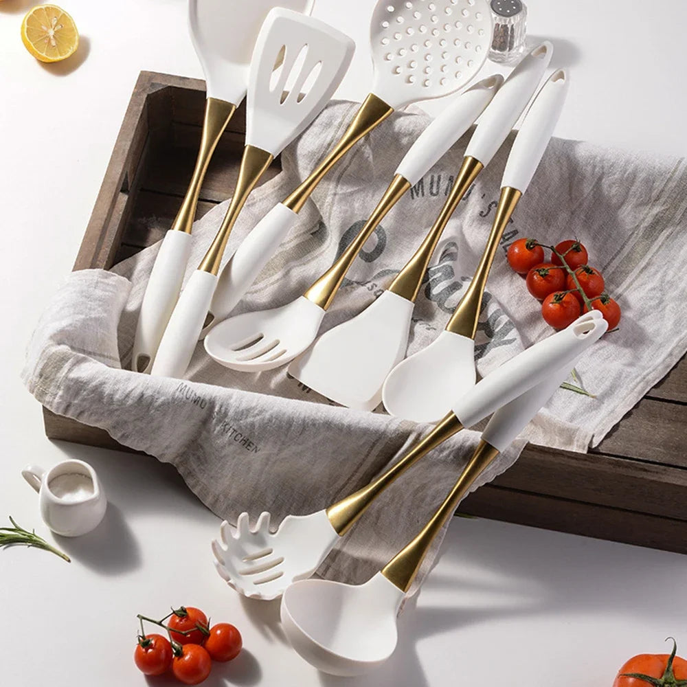 White & Gold Silicone Kitchen Utensils