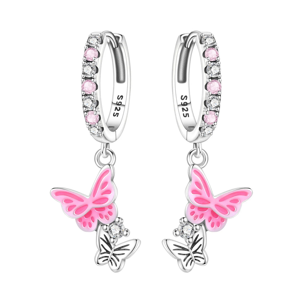 925 Silver Butterfly Flower Dangle Earrings