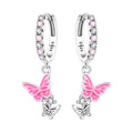 925 Silver Butterfly Flower Dangle Earrings