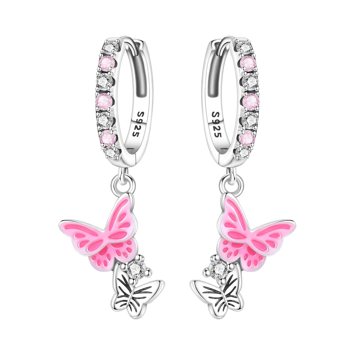 925 Silver Butterfly Flower Dangle Earrings