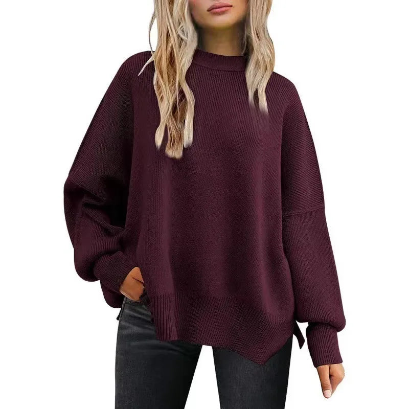 Batwing Sleeve Side Slit Sweater