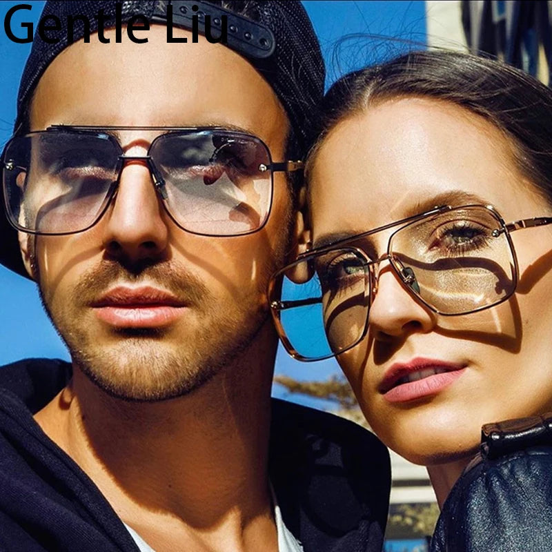 Men's Oversized Rimless Square Sunglasses