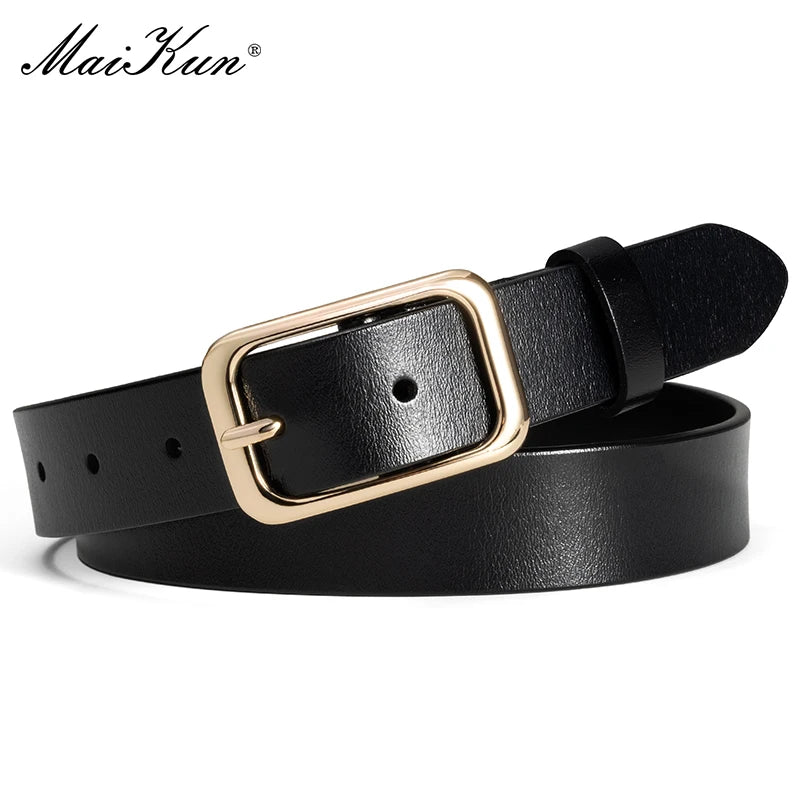 Women's Wide Leather Belt with Gold Buckle