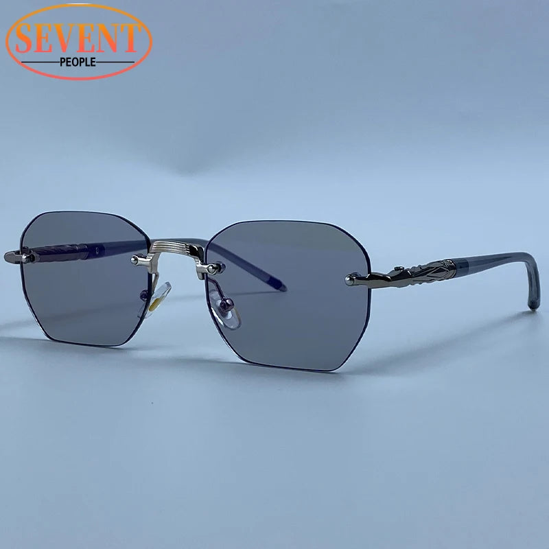 Men's Steampunk Rimless Polygon Sunglasses