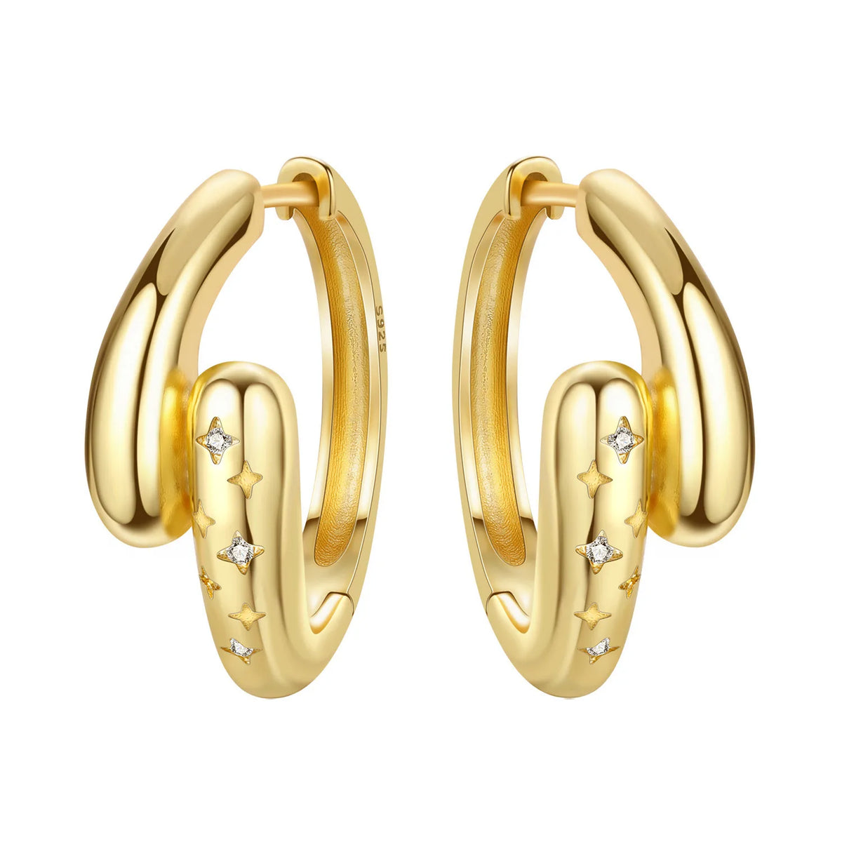 925 Silver Crossed Double Ring Earrings