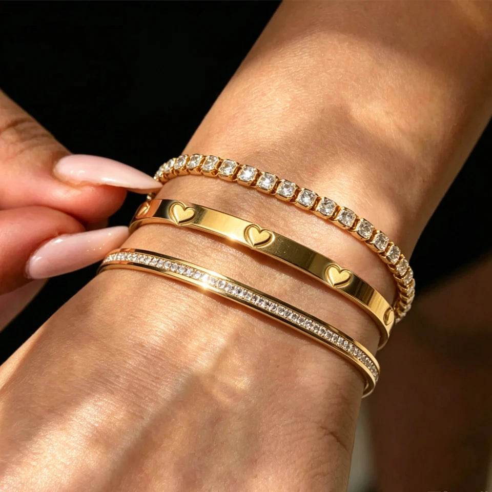 💖 Yupsk Heart Zircon Stackable Bracelet Set
