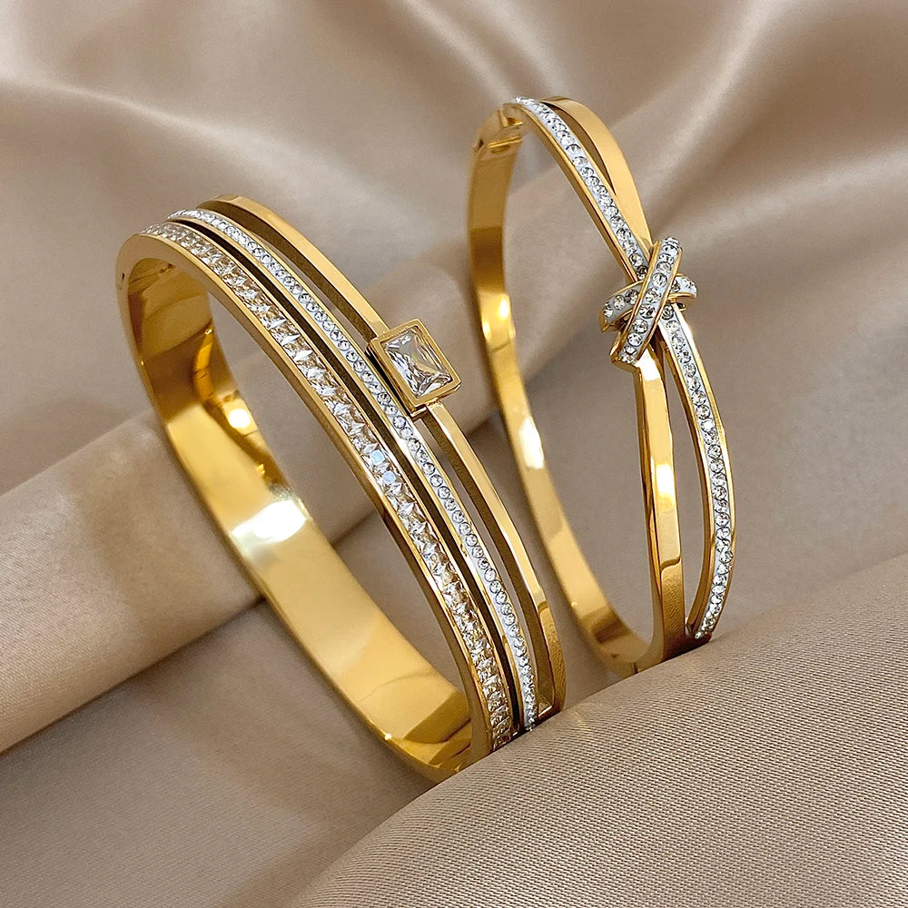 💫 Luxury Stainless Steel Rhinestone Cuff Bracelet Set