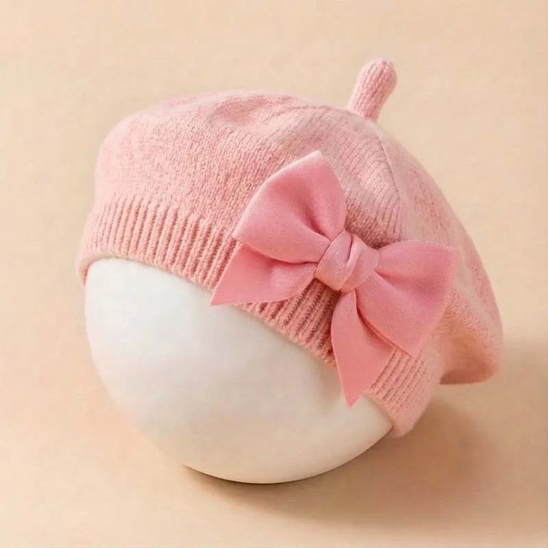 Baby Girl Knit Beret with Bow