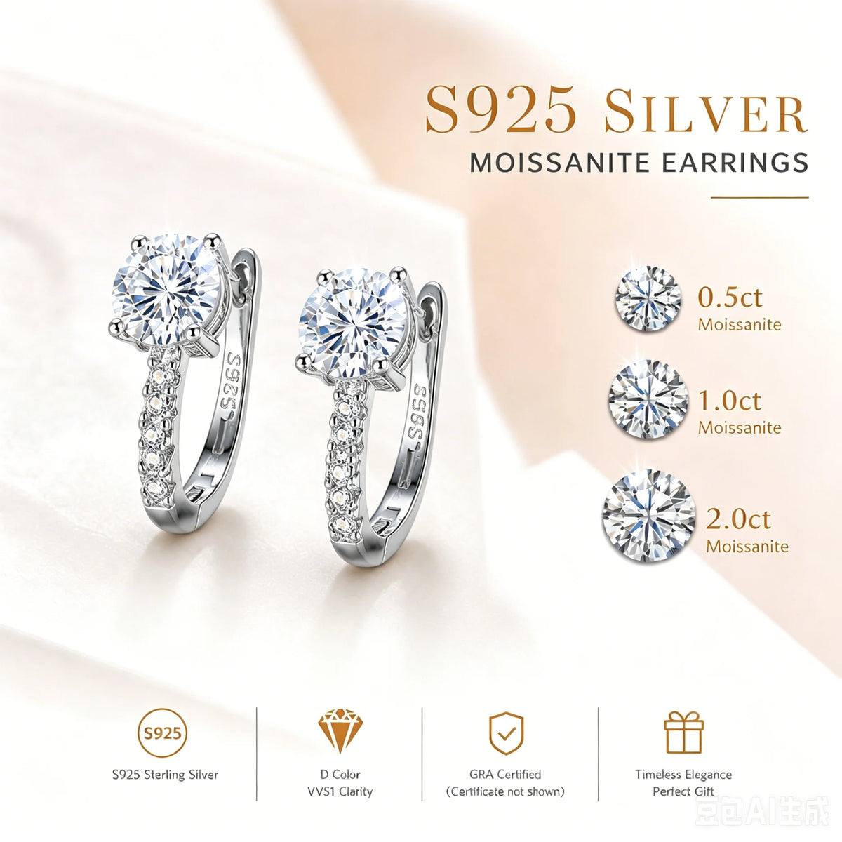 Moissanite Earrings – 18K Plated 925 Silver