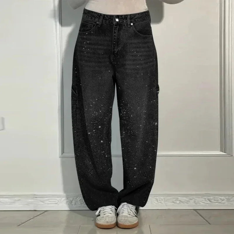 Rhinestone Low Waist Straight Jeans