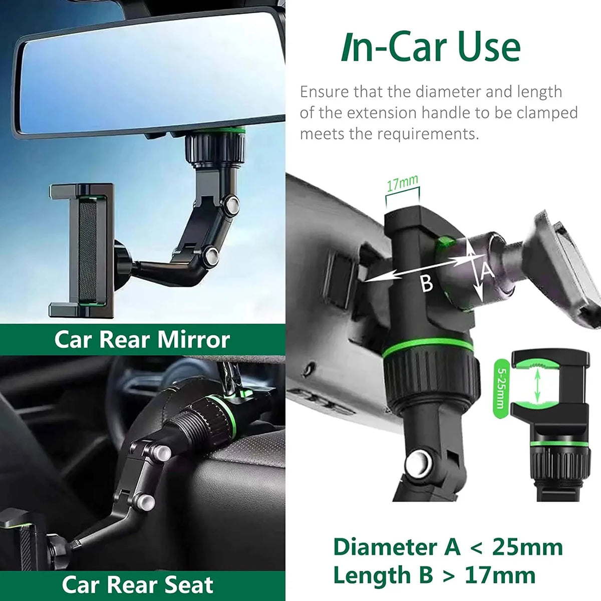 📱 360° Rotating Rearview Mirror Phone Holder