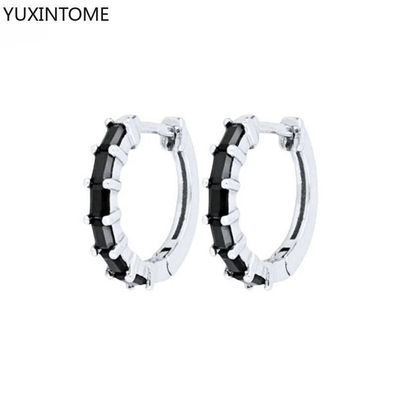 925 Silver Black Zircon Charm Hoops