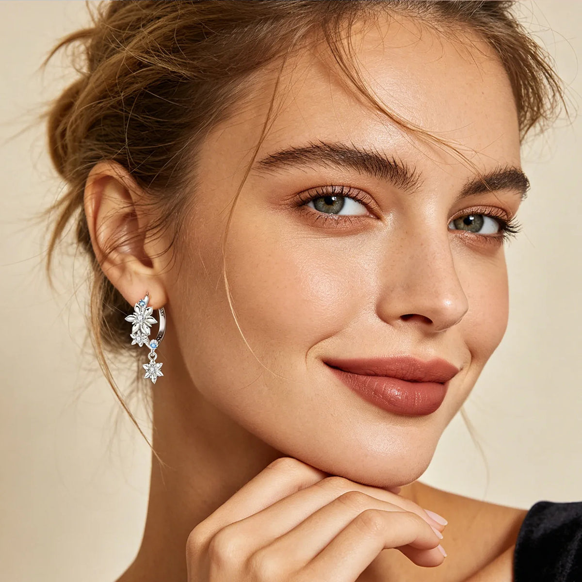 925 Silver Blue Snowflake Drop Earrings