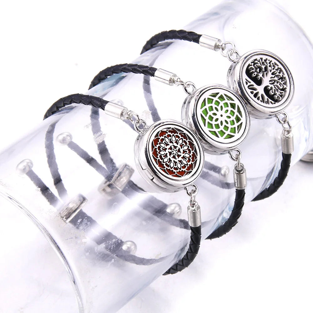 Aromatherapy Locket Leather Bracelet
