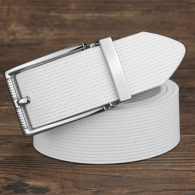 Men's White Leather Casual Belt