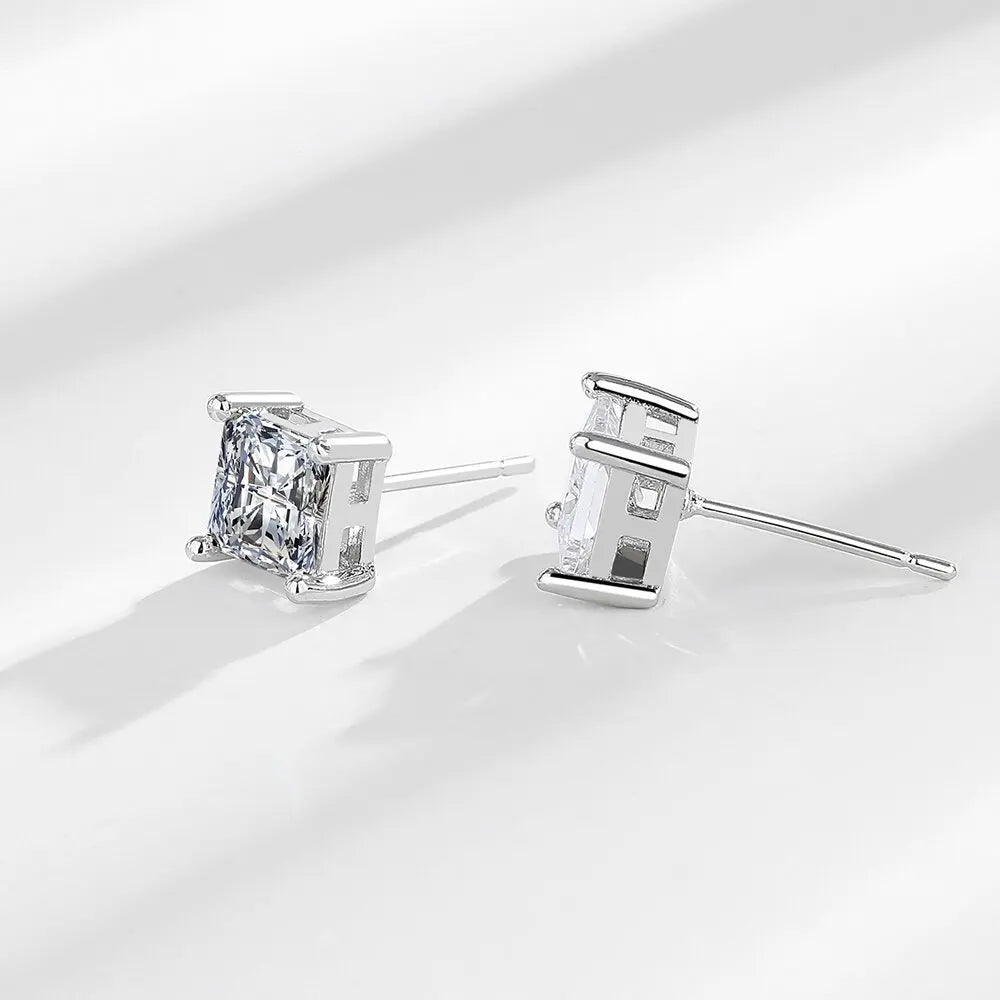 925 Silver Square Zircon Stud Earrings