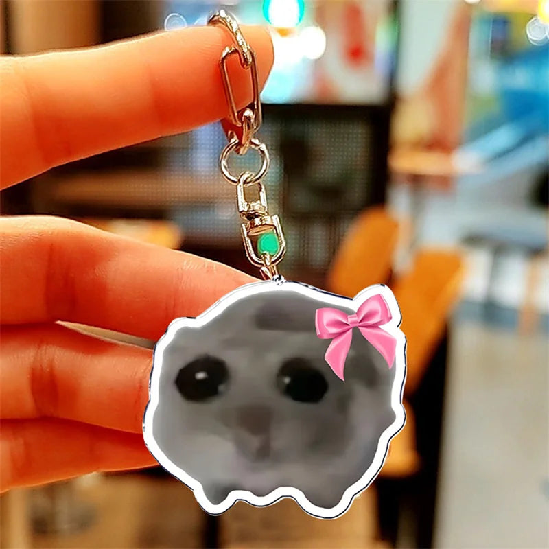 Crying Hamster Meme Keychain
