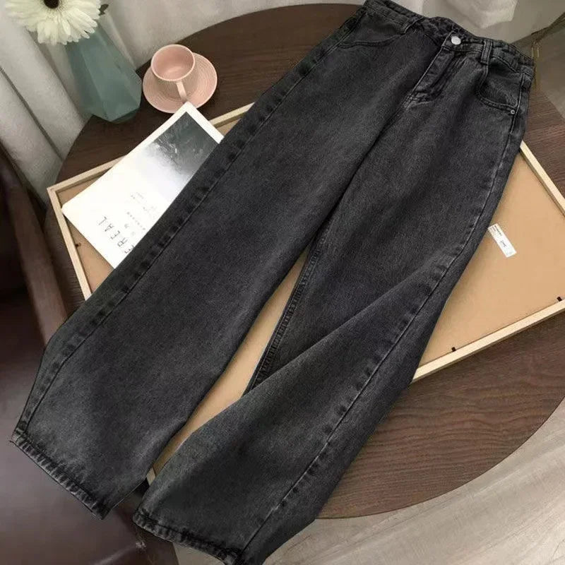 Letter Embroidered Wide-Leg Jeans