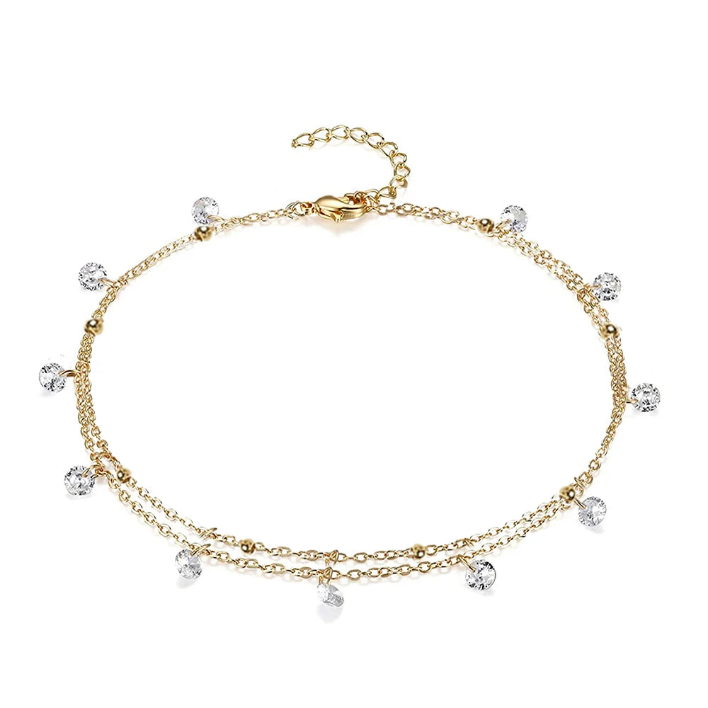 Layered Zircon Tassel Anklet
