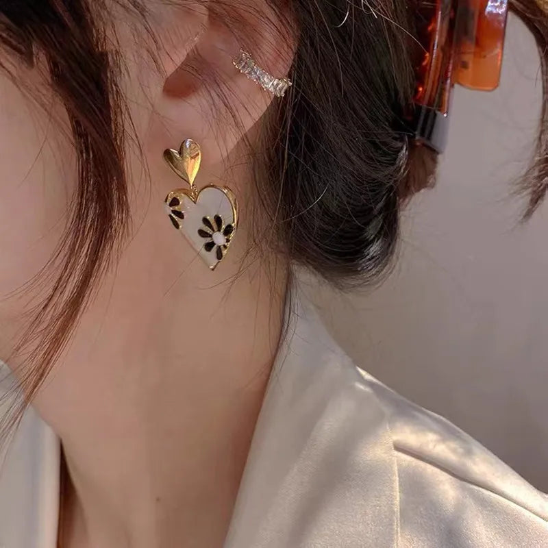 Vintage Rose Heart Enamel Studs