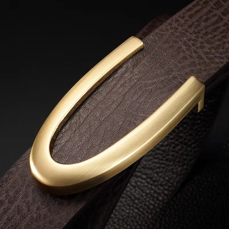 Men's Coffee Leather Belt with C Buckle