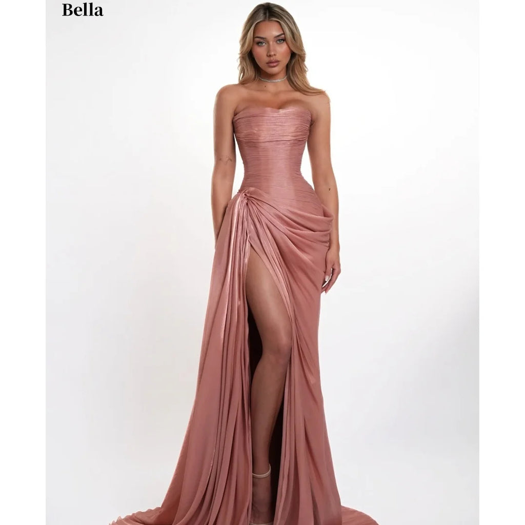 Dusty Pink Strapless Chiffon Gown