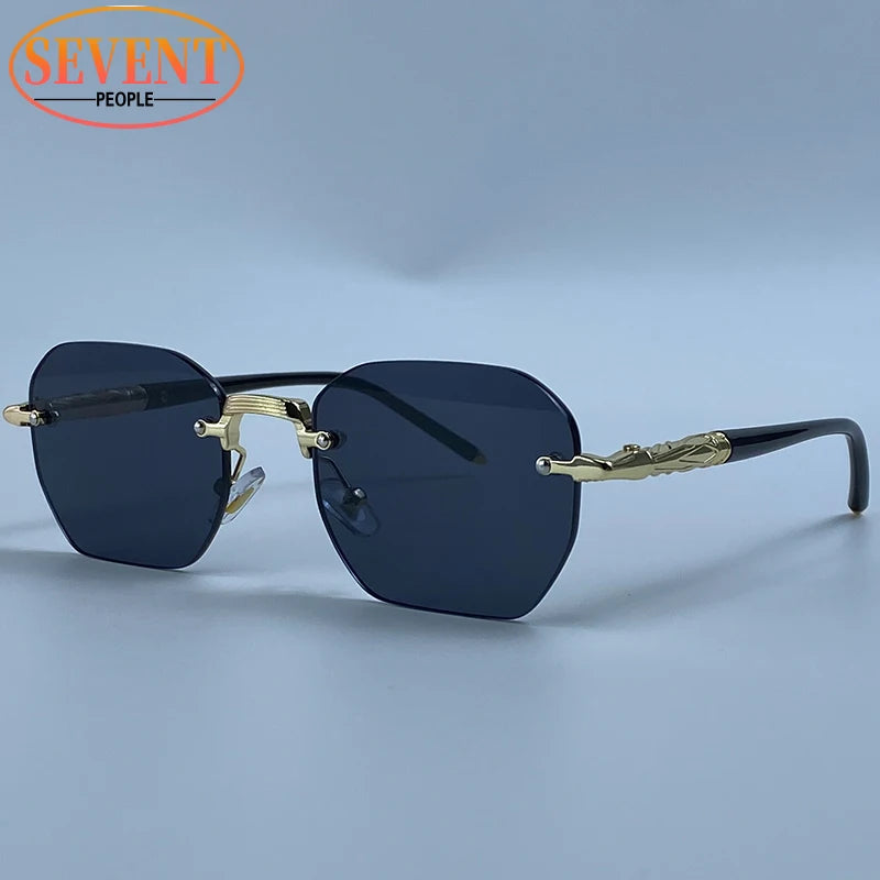 Men's Steampunk Rimless Polygon Sunglasses