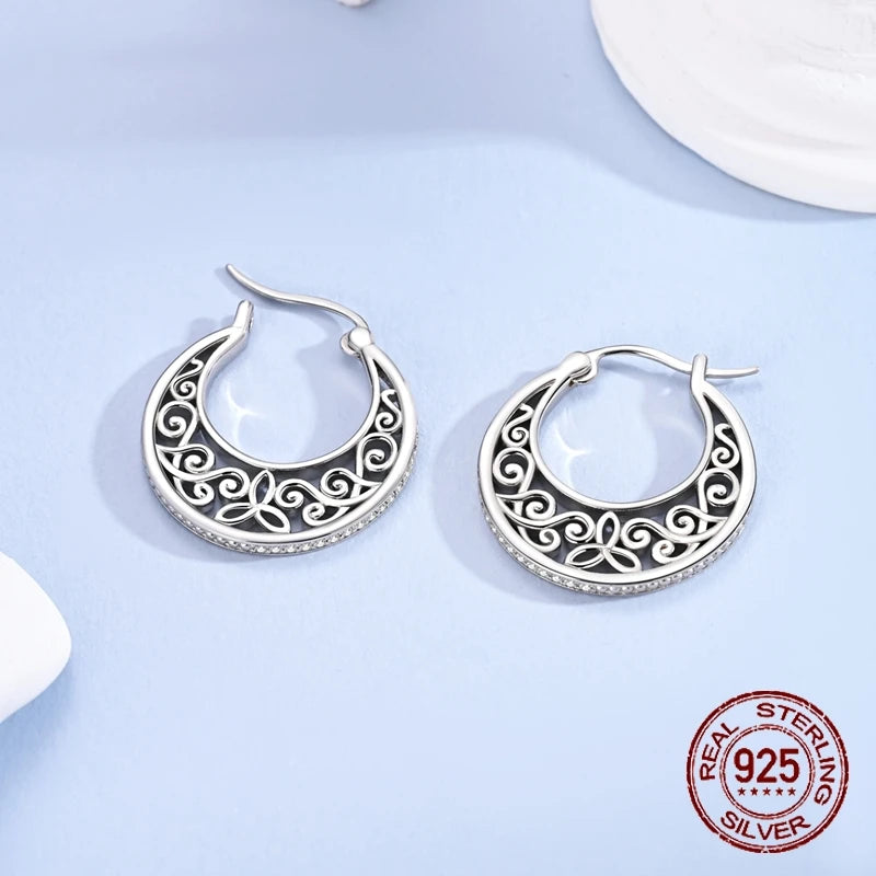 925 Silver Retro Pattern Stud Earrings