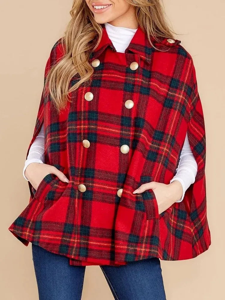 Vintage Plaid Hooded Wool Cape
