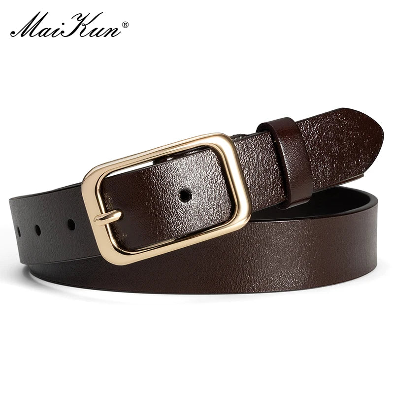 Women's Wide Leather Belt with Gold Buckle
