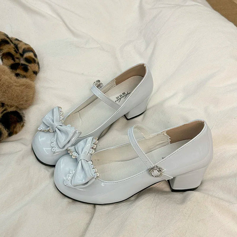 Women's Lolita Bow Midi Heels
