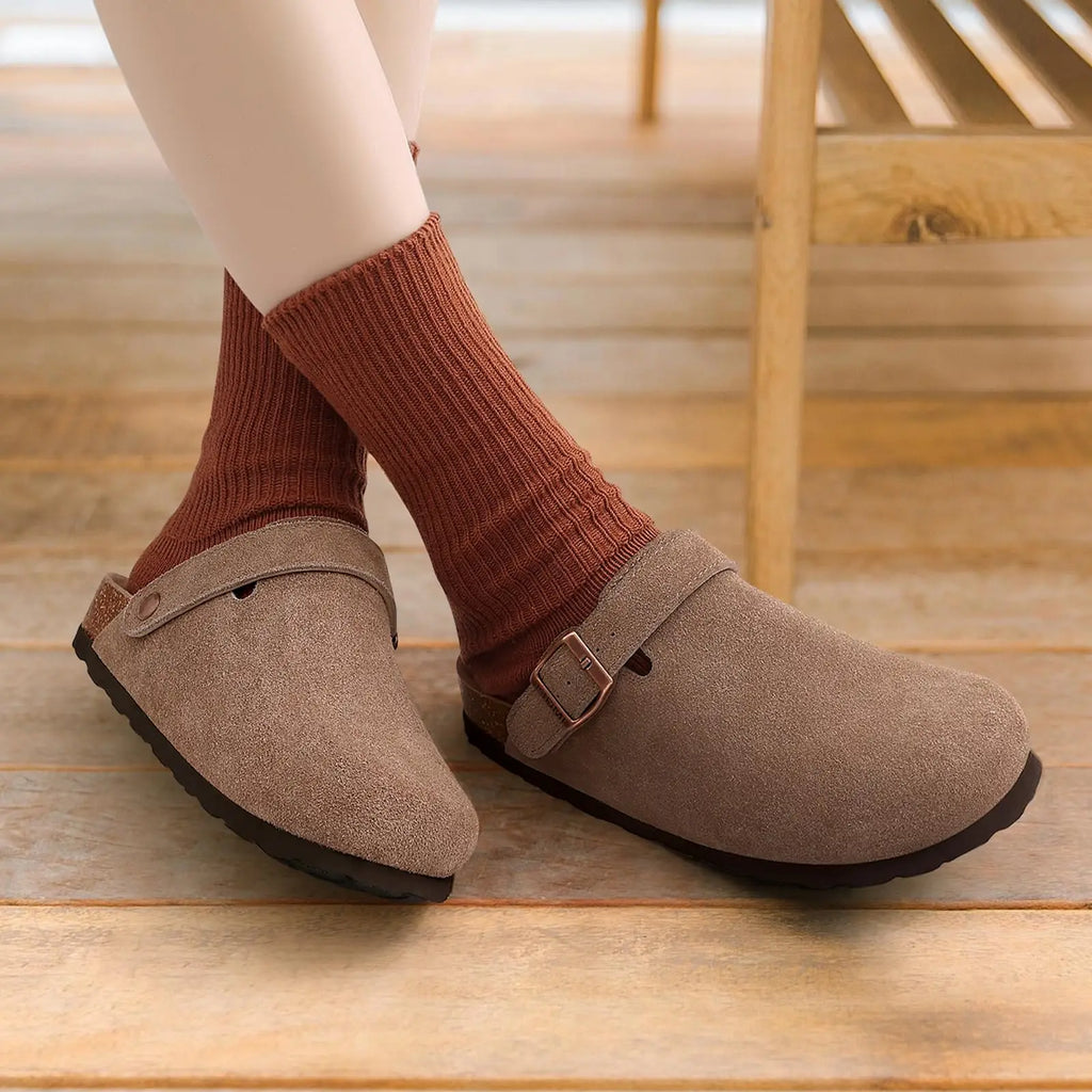 Women's Suede Buckle Clogs