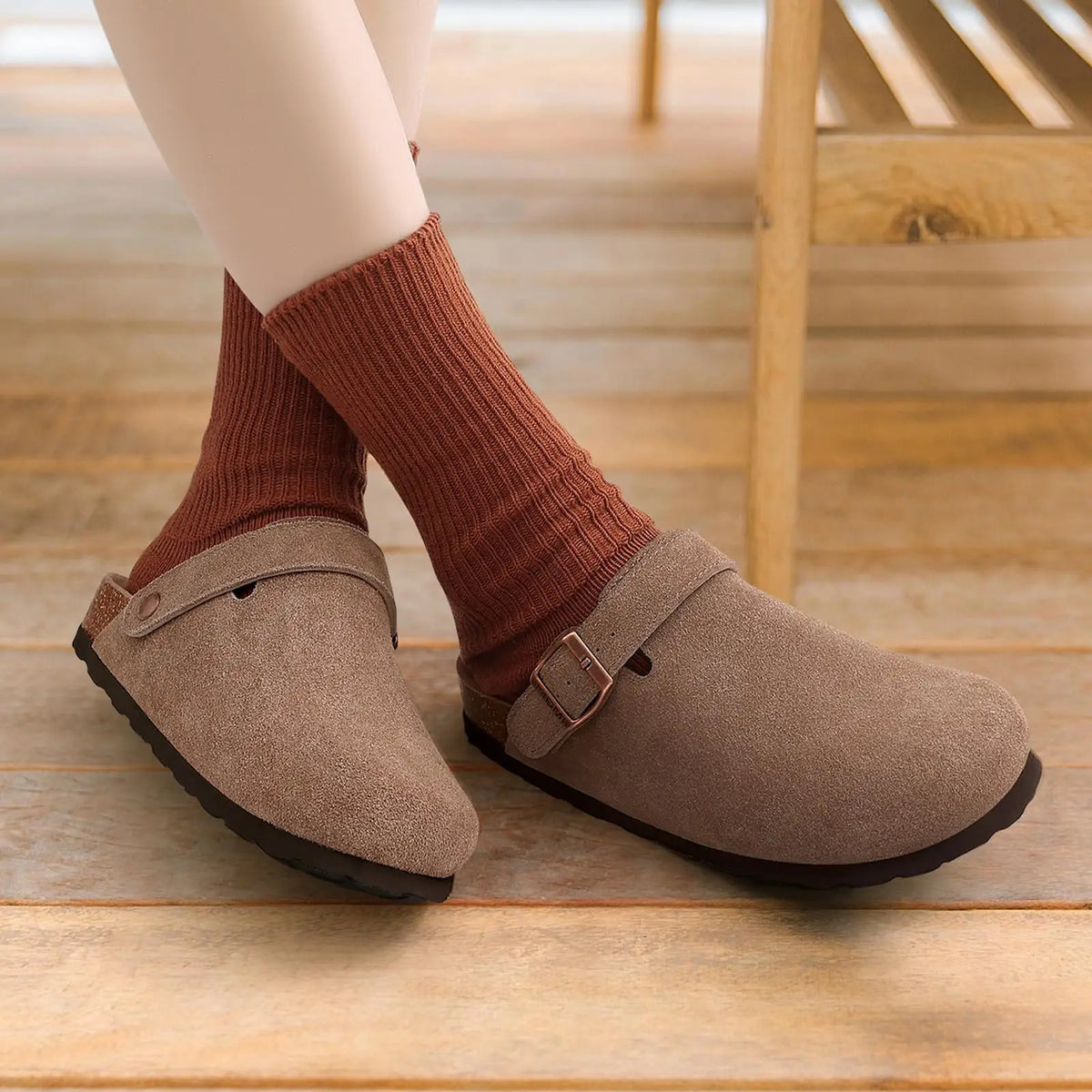 Women's Suede Buckle Clogs