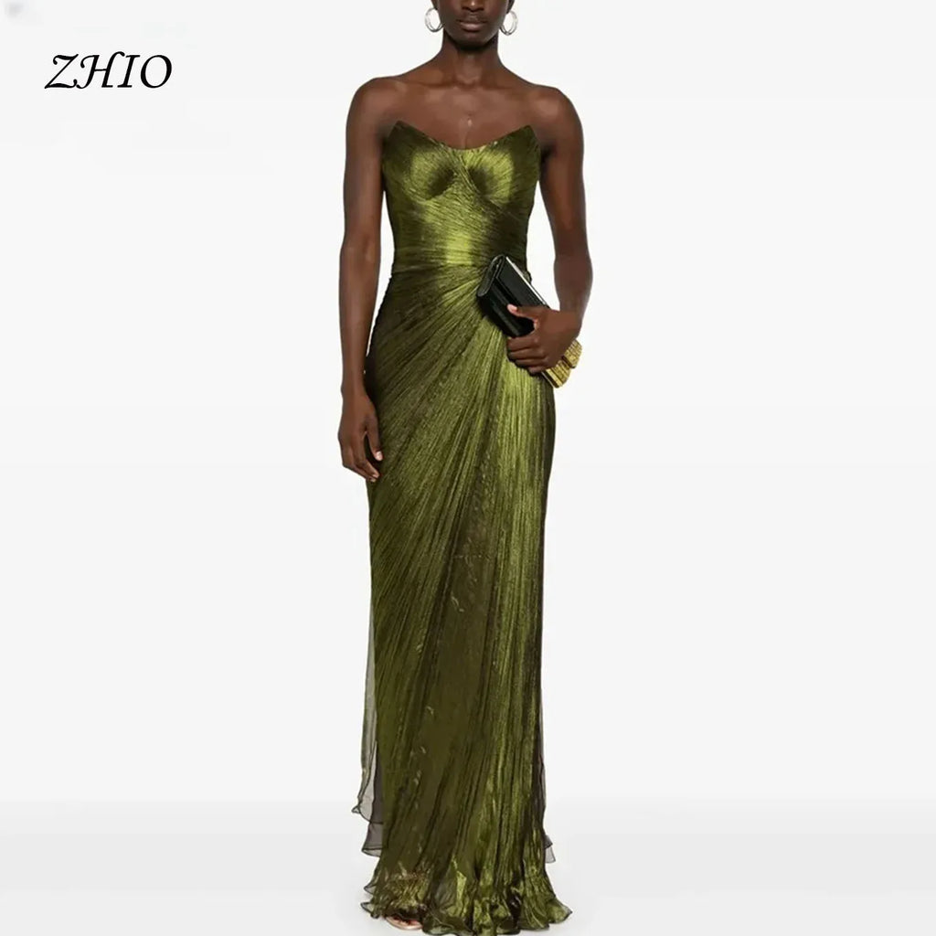 Green Shimmer Chiffon Mermaid Gown