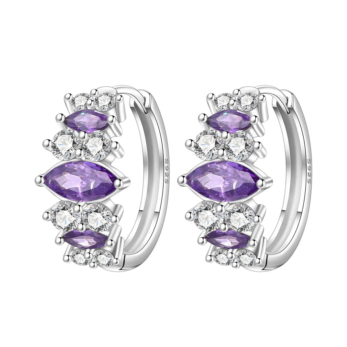 925 Silver Vine Heart Black Zircon Hoops