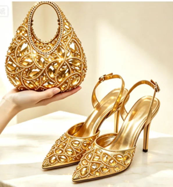 Burgundy Rhinestone Heels & Clutch Set