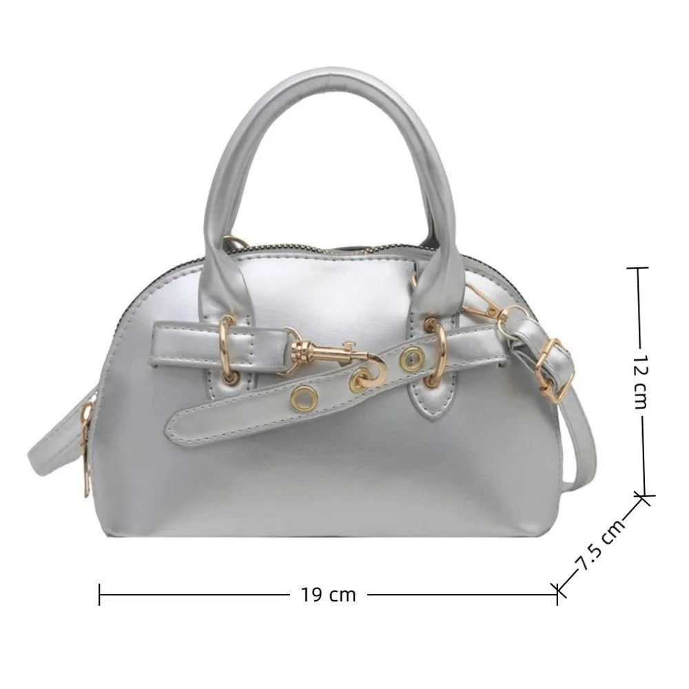 Buckle Shell Top-Handle Bag