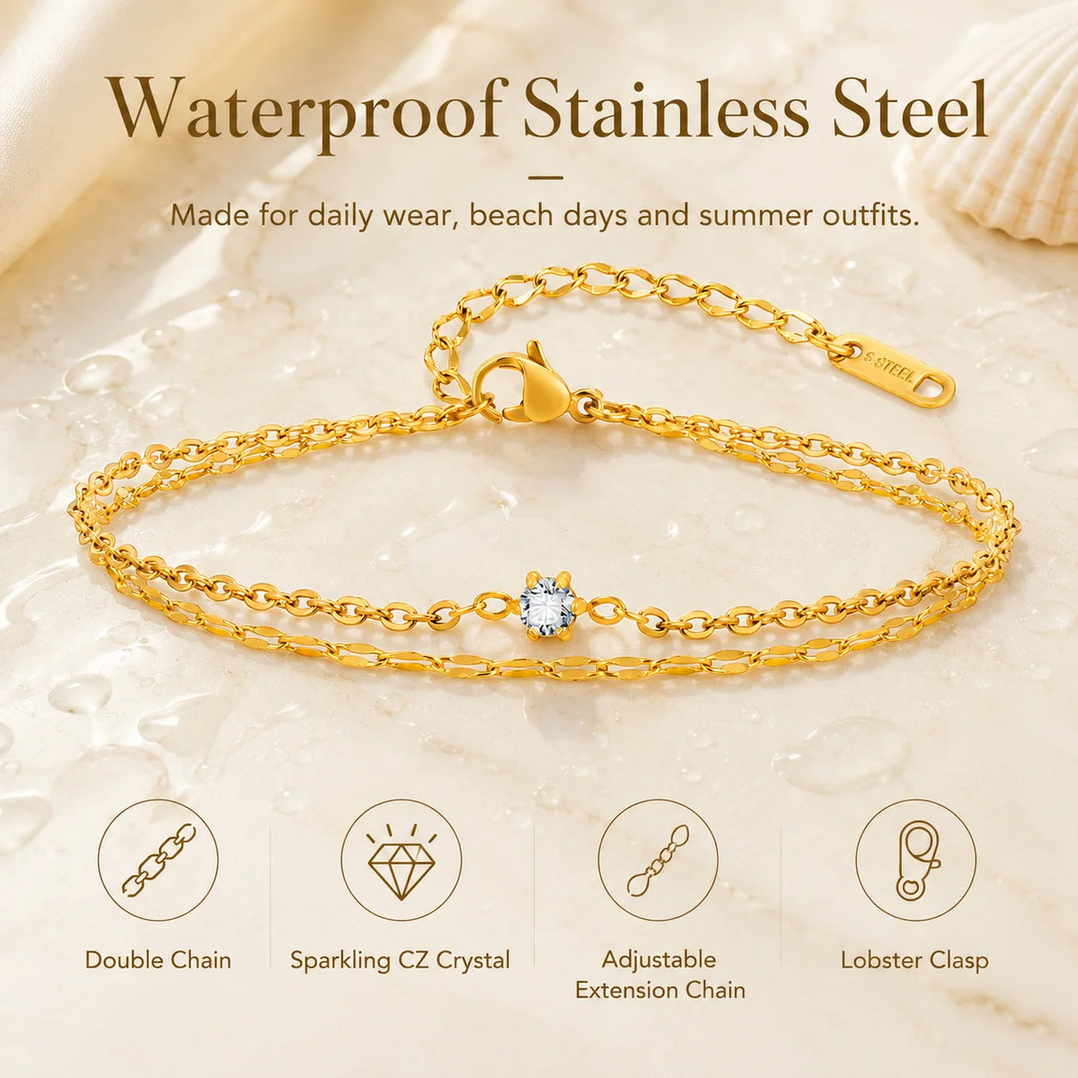 Gold Plated Zircon Layered Anklet