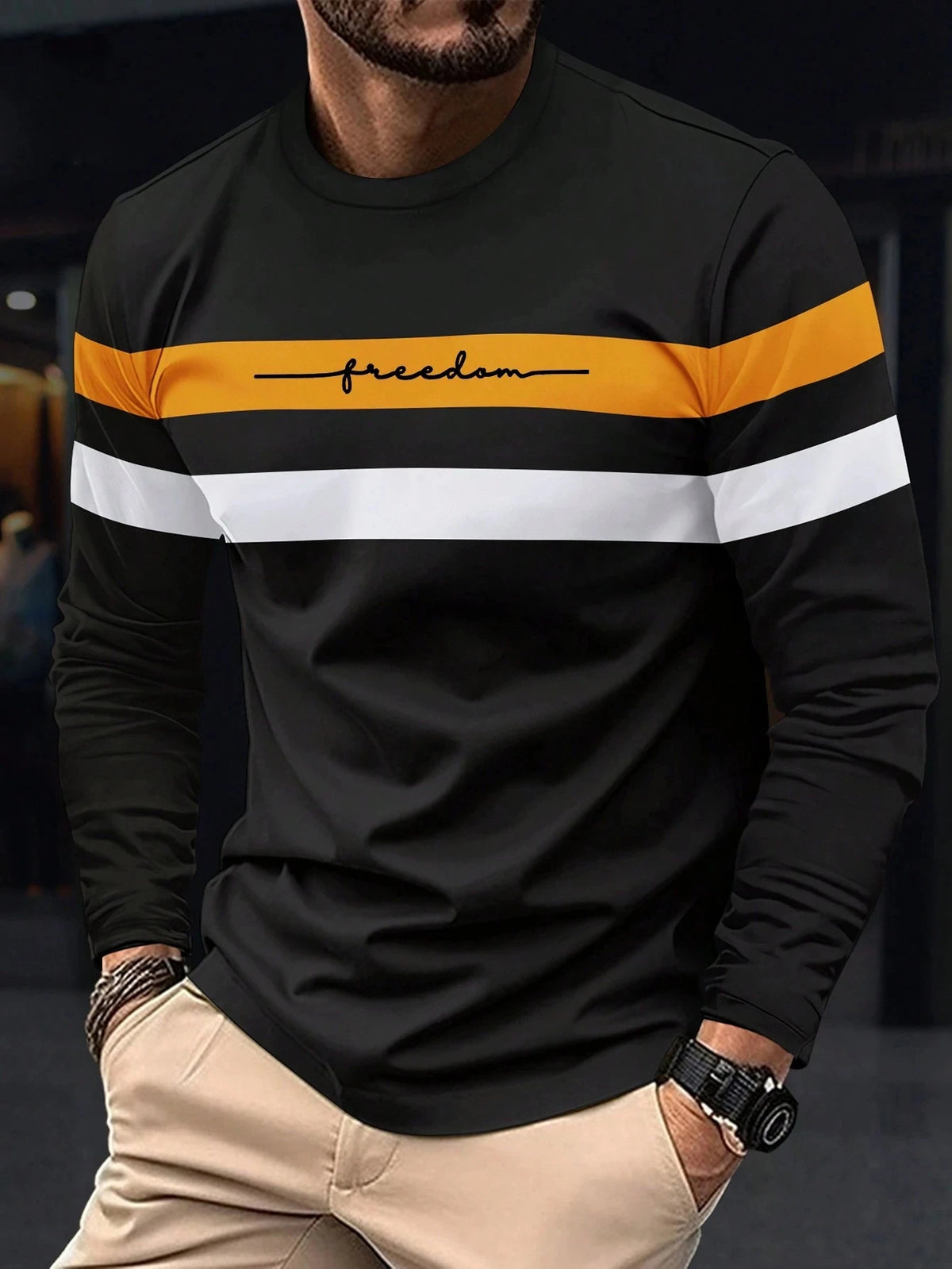 Men's Oversized Striped Long Sleeve Tee