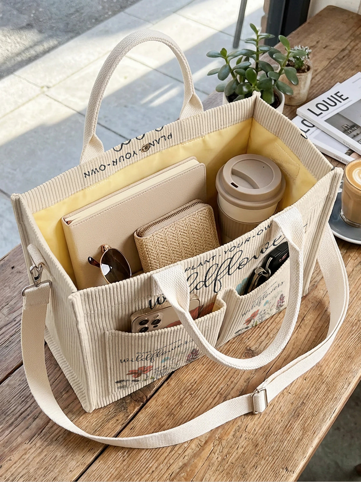 Wildflower Corduroy Tote Bag