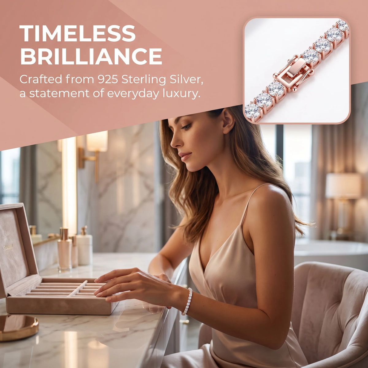925 Silver Rose Gold Tennis Bracelet